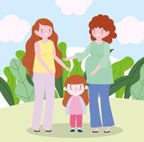 family pregnant mother with teen and little daughter together cartoon character vector
