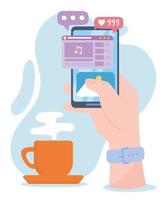 hand with smartphone musical video web social network communication and technologies vector