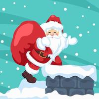 Design of santa claus entering the fireplace at christmas vector