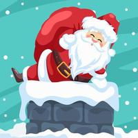 Merry christmas card design of santa claus entering through the chimney vector