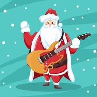 diseño rockero de santa claus con guitarra vector