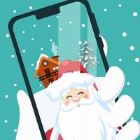 Design of Santa Claus making a video call at Christmas vector