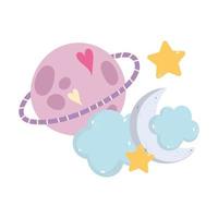 planet clouds moon stars cartoon isolated icon design over white background vector