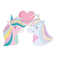 unicornios arcoíris melena amor corazones estrellas dibujos animados vector