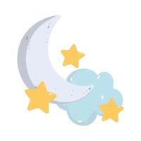 Dibujos animados nube media luna estrellas imagen diseño de icono aislado vector