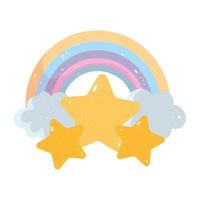 arco iris nubes estrellas dibujos animados diseño de icono aislado vector