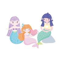 cute little mermaids with bubble rock fantasy dream cartoon vector