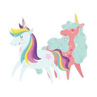 unicorns cartoon animals rainbow stars adorable fantasy vector