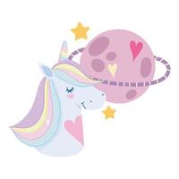 planeta de ensueño de dibujos animados de unicornio vector