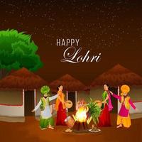 Happy lohri celebration creative drum and sikh card vector