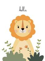 hola pequeño león ilustración plana vector