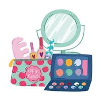 makeup cosmetics product fashion beauty manicure and pedicure bag mirror eyeshadow palette vector