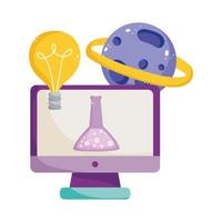 back to school, computer chemistry flask planet science elementary education cartoon vector