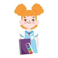 back to school, student girl notebook palette color elementary education cartoon vector