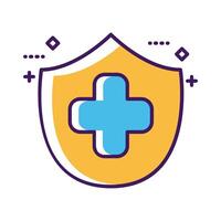 medical cross symbol with shield line and fill style vector