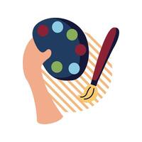 hand holding paint palette and brush flat style icon design vector