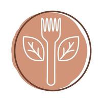 fork with leaves plant organic block style vector