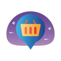 shopping basket in pin location gradient style icon vector