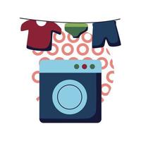 Washing machine and clothes hanging flat style icon vector design