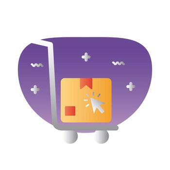 cart with box delivery and cursor gradient style icon vector
