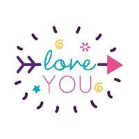 Love you text with arrow flat style icon vector design