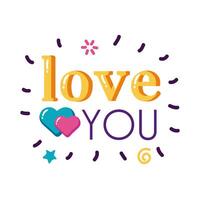 Love you text with hearts flat style icon vector design