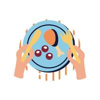 Hands with chicken plate flat style icon design vector