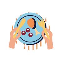 Hands with chicken plate flat style icon vector design