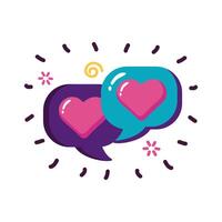 Hearts inside communication bubbles flat style icon design vector