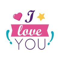 I love you text with heart and ribbon flat style icon vector design