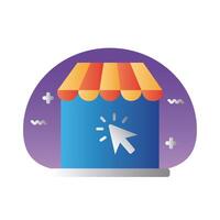 laptop computer with parasol gradient style icon vector