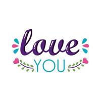 Love you text and leaves wreath flat style icon vector design