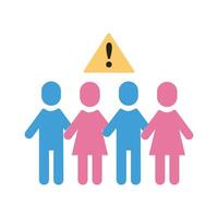 group of humans with alert signal for social distance flat style vector