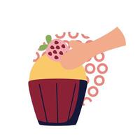 Hand with cupcake flat style icon design vector