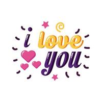 I love you text with hearts flat style icon design vector