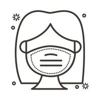 mujer con icono de estilo de línea de máscara facial vector