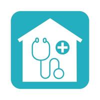 house with medical cross and stethoscope line style vector