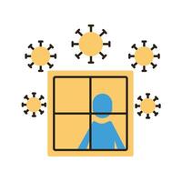 man in window stays at home flat style icon vector