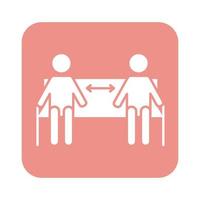 human figures on park bench with social distance arrows vector