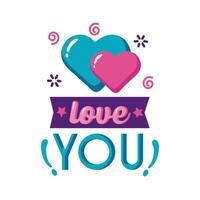 Love you text with hearts flat style icon design vector
