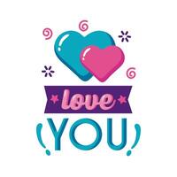 Love you text with hearts flat style icon vector design