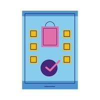 smartphone with shopping bag flat style icon vector