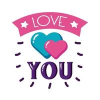 Love you text with hearts flat style icon vector design
