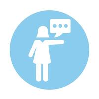 female avatar silhouette with speech bubble block style vector