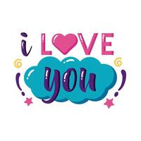 I love you text with cloud flat style icon vector design