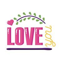 Love you text with leaves wreath flat style icon vector design