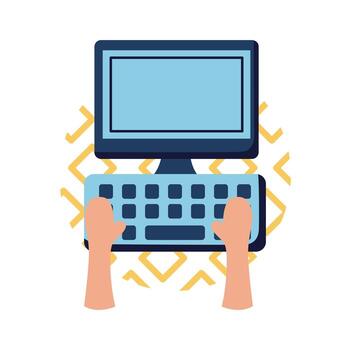 Hands on computer flat style icon design vector