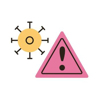 covid19 virus particle with alert signal flat style vector