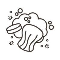 soap bar with foam and covid19 particles line style icon vector