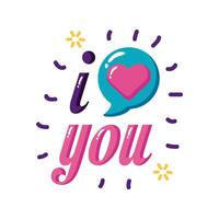 I love you text with heart bubble flat style icon vector design